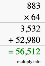 How to calculate 883 times 64 using long multiplication How to calculate 883 times 64 using long multiplication