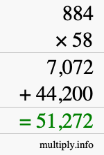 How to calculate 884 times 58 using long multiplication