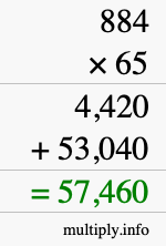 How to calculate 884 times 65 using long multiplication