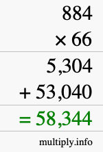 How to calculate 884 times 66 using long multiplication