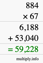 How to calculate 884 times 67 using long multiplication
