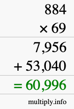 How to calculate 884 times 69 using long multiplication