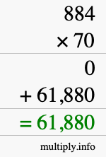 How to calculate 884 times 70 using long multiplication