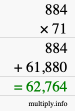 How to calculate 884 times 71 using long multiplication
