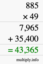How to calculate 885 times 49 using long multiplication