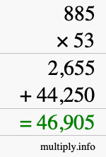 How to calculate 885 times 53 using long multiplication How to calculate 885 times 53 using long multiplication
