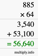 How to calculate 885 times 64 using long multiplication