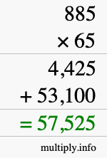 How to calculate 885 times 65 using long multiplication