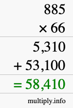 How to calculate 885 times 66 using long multiplication