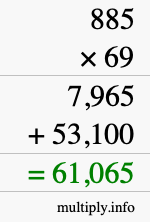 How to calculate 885 times 69 using long multiplication