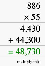 How to calculate 886 times 55 using long multiplication