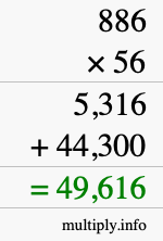 How to calculate 886 times 56 using long multiplication