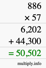 How to calculate 886 times 57 using long multiplication