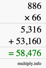 How to calculate 886 times 66 using long multiplication