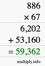 How to calculate 886 times 67 using long multiplication