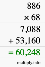 How to calculate 886 times 68 using long multiplication
