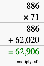 How to calculate 886 times 71 using long multiplication