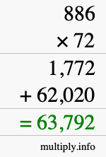 How to calculate 886 times 72 using long multiplication