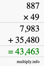 How to calculate 887 times 49 using long multiplication