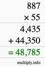 How to calculate 887 times 55 using long multiplication
