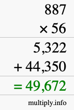 How to calculate 887 times 56 using long multiplication