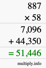 How to calculate 887 times 58 using long multiplication
