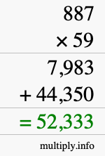 How to calculate 887 times 59 using long multiplication