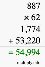 How to calculate 887 times 62 using long multiplication