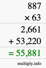 How to calculate 887 times 63 using long multiplication