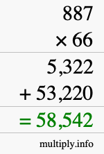 How to calculate 887 times 66 using long multiplication