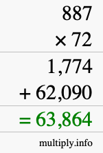 How to calculate 887 times 72 using long multiplication