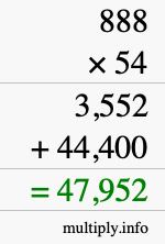 How to calculate 888 times 54 using long multiplication