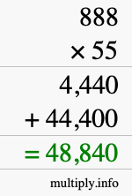 How to calculate 888 times 55 using long multiplication