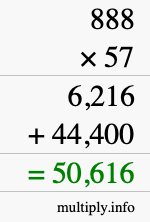 How to calculate 888 times 57 using long multiplication