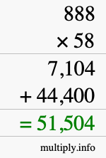 How to calculate 888 times 58 using long multiplication