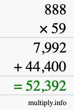 How to calculate 888 times 59 using long multiplication