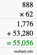 How to calculate 888 times 62 using long multiplication
