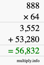 How to calculate 888 times 64 using long multiplication