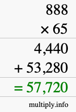 How to calculate 888 times 65 using long multiplication