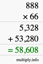 How to calculate 888 times 66 using long multiplication