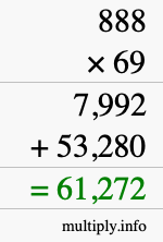 How to calculate 888 times 69 using long multiplication