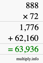 How to calculate 888 times 72 using long multiplication