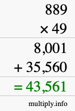How to calculate 889 times 49 using long multiplication