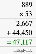 How to calculate 889 times 53 using long multiplication