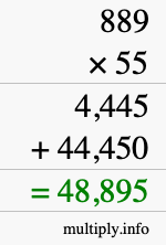 How to calculate 889 times 55 using long multiplication