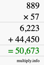 How to calculate 889 times 57 using long multiplication