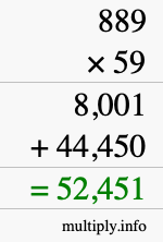 How to calculate 889 times 59 using long multiplication
