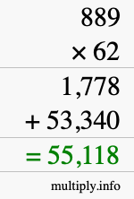 How to calculate 889 times 62 using long multiplication