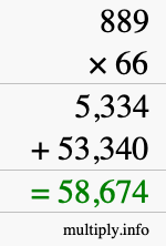 How to calculate 889 times 66 using long multiplication