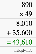How to calculate 890 times 49 using long multiplication